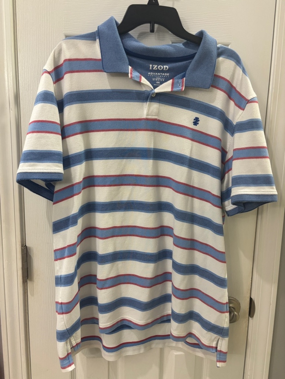 Izod White Polo with Blue and Red Stripes